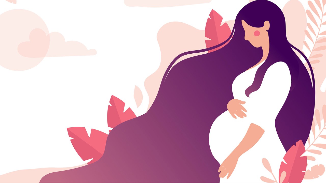 ilustração grávida de lado segurando barriga